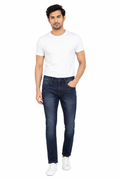 Men’s Slim Fit Jeans | Dark Blue Stretch Denim | Mid Rise Jeans for Men | Casual Everyday Wear