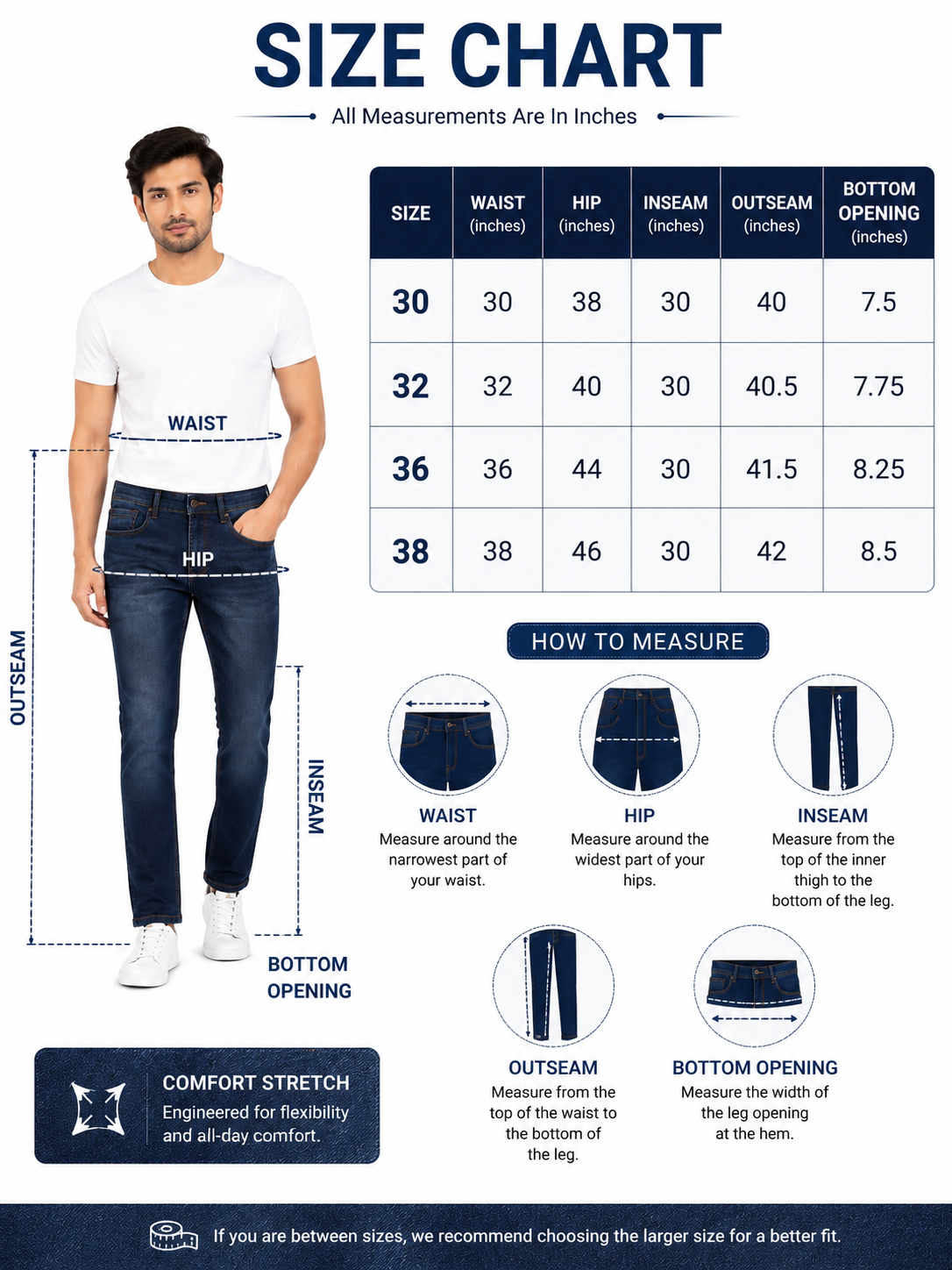 Men’s Slim Fit Jeans | Dark Blue Stretch Denim | Mid Rise Jeans for Men | Casual Everyday Wear