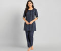 Women’s Cotton Printed Kurti | Navy Blue Floral Kurta Pant Set for Women | 3/4 Sleeve Knee Length Casual Daily Wear | Regular Fit |
