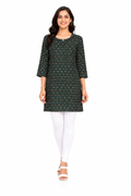 Women’s Dark Green Printed Poly Crepe Kurti | Knee Length Kurta for Women | 3/4 Sleeve Casual & Office Wear | Regular Fit | XL