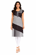 Women’s Printed Poly Crepe Kurti | Diagonal Stripe Design | Round Neck | Knee Length Kurta for Women | Cap Sleeve Casual & Office Wear | Regular Fit | L & XL