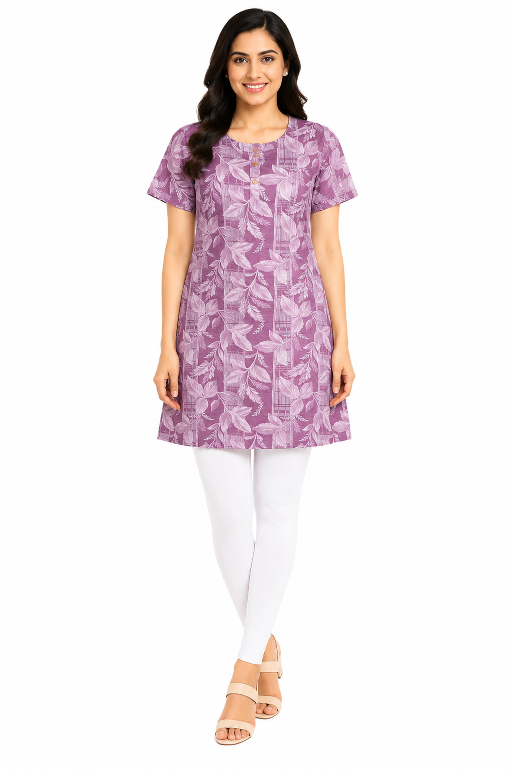 Women’s Short Kurti Crepe Printed | Round Neck | Half Sleeve Casual Kurta Top for Women | Regular Fit