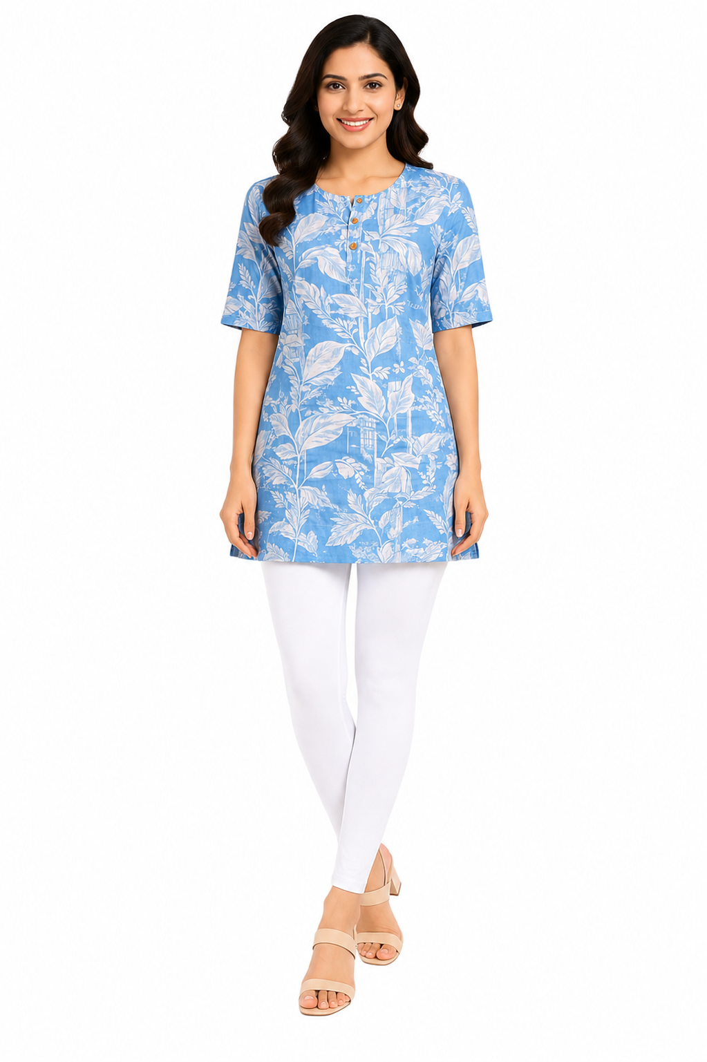 Women’s Short Kurti Crepe Printed | Round Neck | Half Sleeve Casual Kurta Top for Women | Regular Fit