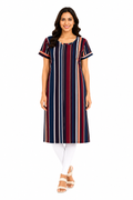 Women’s Printed Poly Crepe Kurti | Knee Length Round Neck Half Sleeve Casual Wear Kurti | M Size Navy Blue