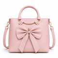 Women’s Pink Bow Handbag | Elegant Top Handle & Sling Bag | Stylish Structured Purse with Gold Accent | Crossbody Bag for Office, Party & Casual Use
