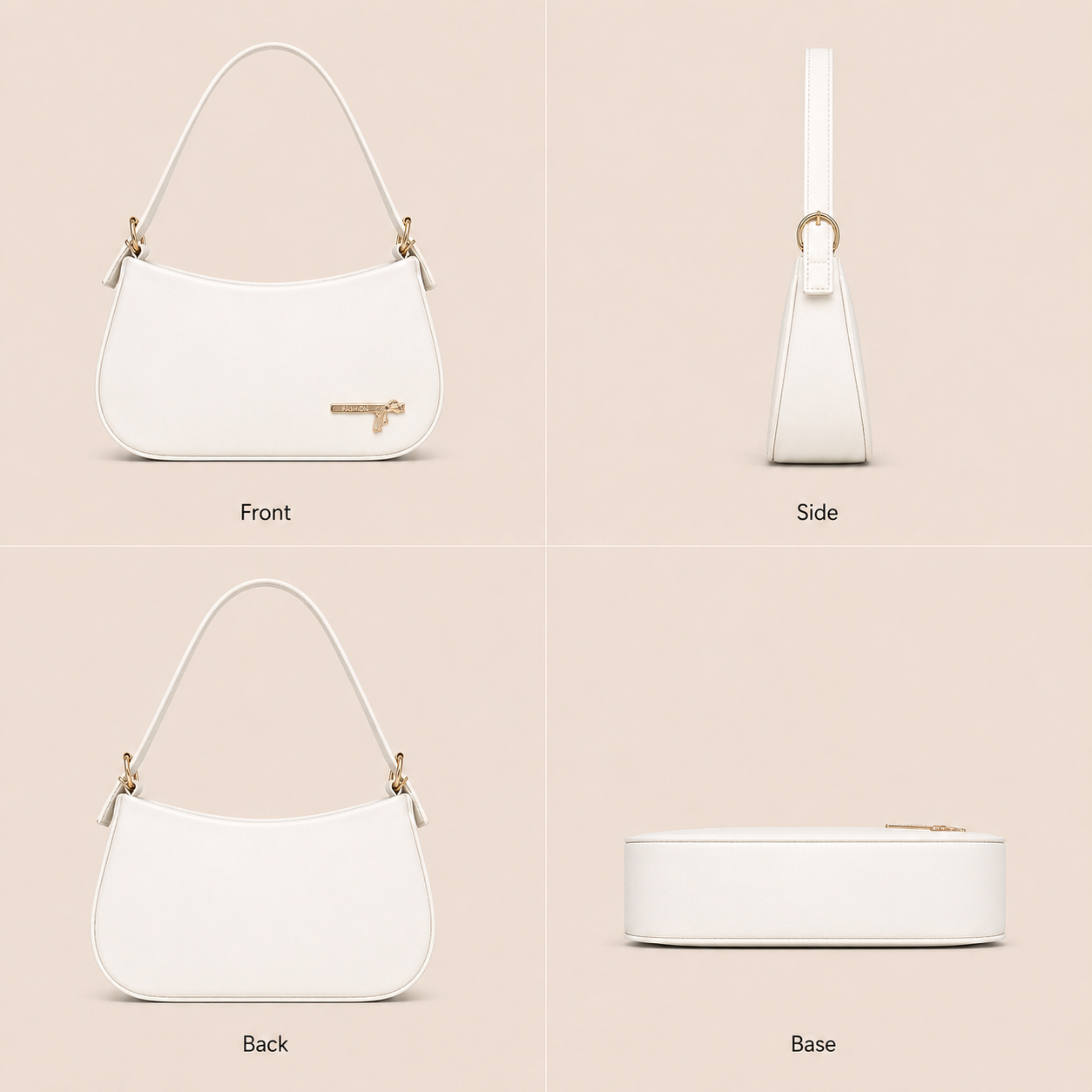 Women's Shoulder Handbag, White, Leatherette, Medium, Casual Office Wear, Multiple Pockets, Solid