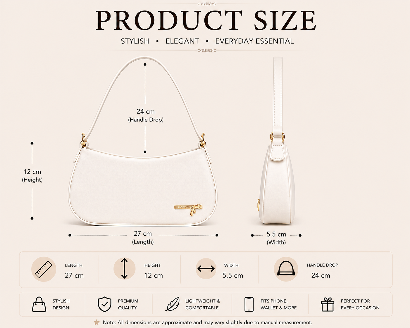 Women's Shoulder Handbag, White, Leatherette, Medium, Casual Office Wear, Multiple Pockets, Solid